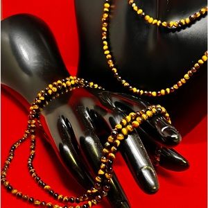 2) 14K Gold Beaded Tigers Eye Necklaces